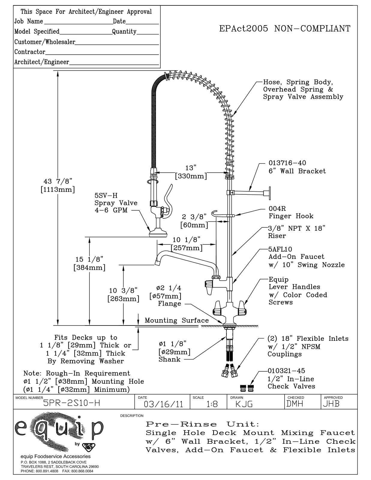 T&S Brass 5PR-2S10-H User Manual