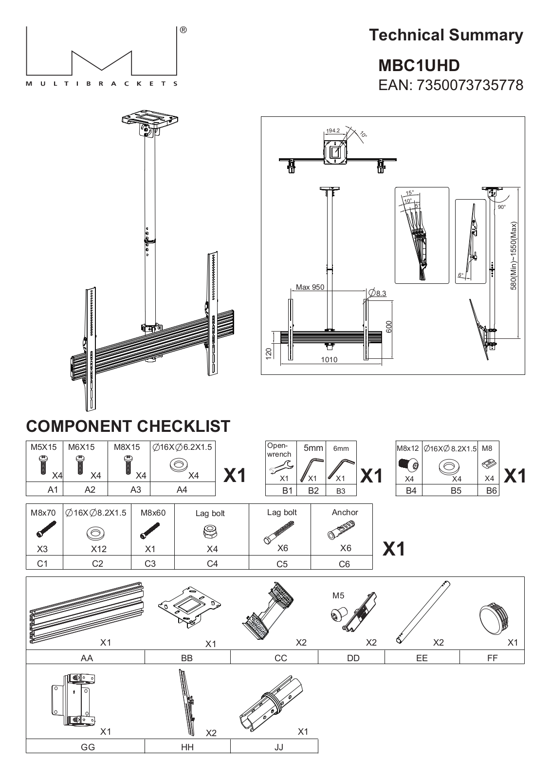 Multibrackets MBC1UHD User manual - ManualMachine.com