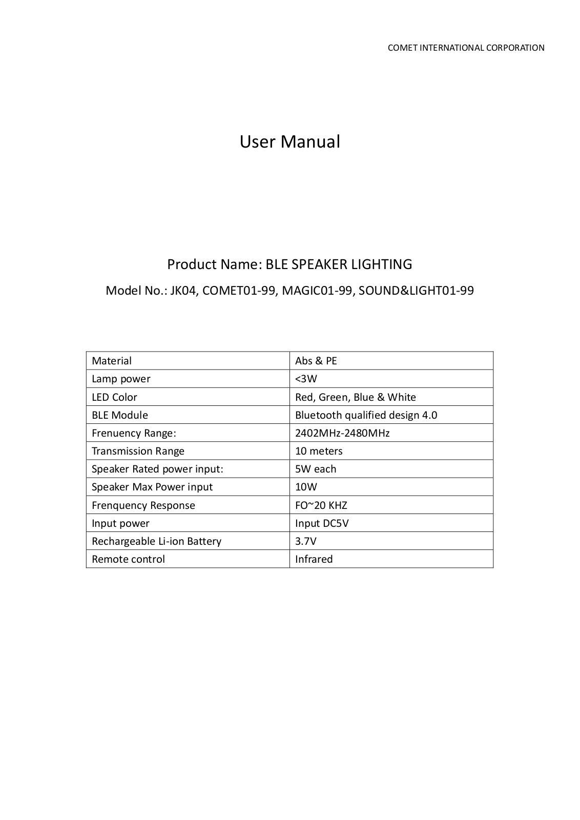 COMET 2SP8635JK04 User Manual