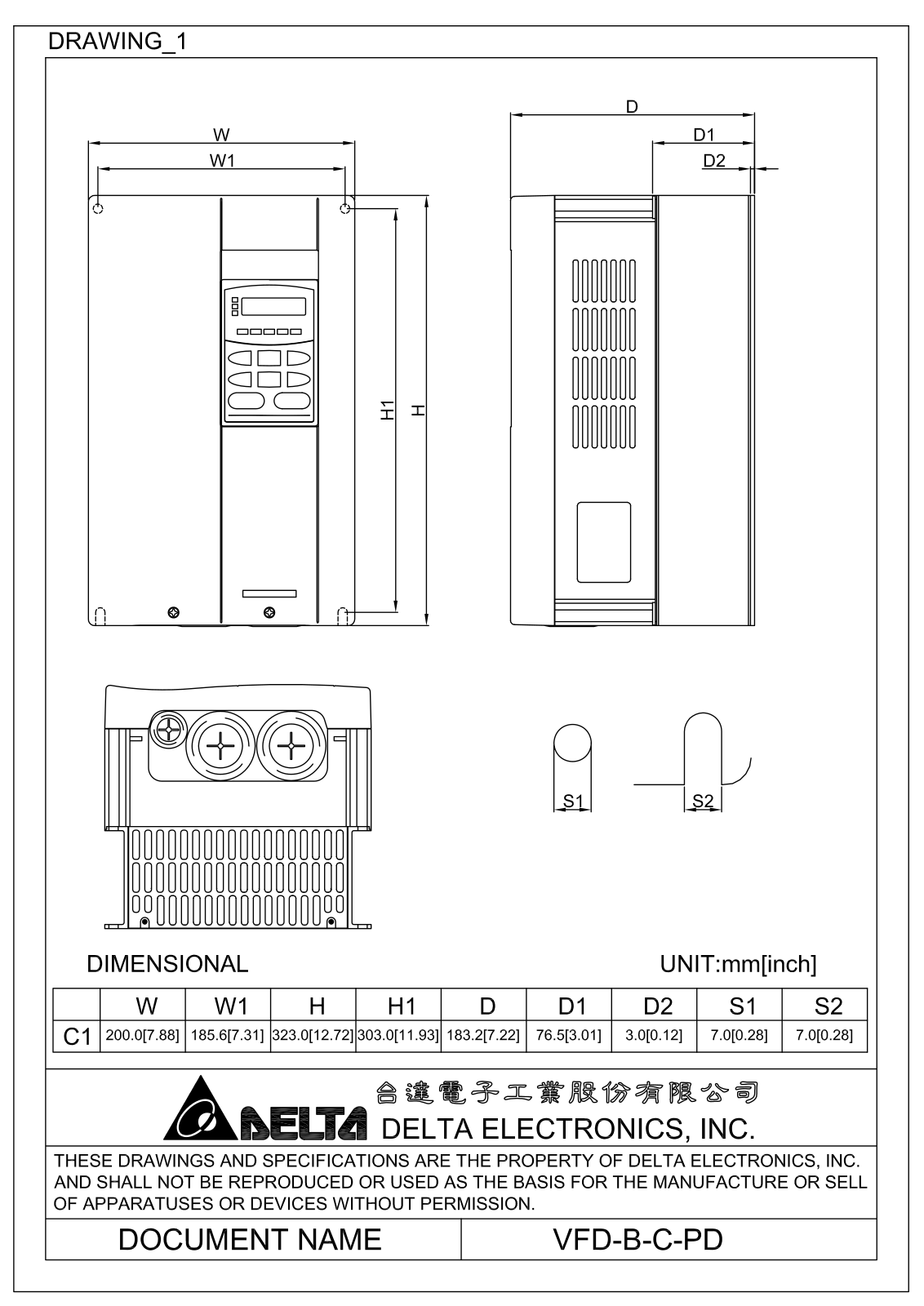 Delta Products VFD-B-C-PD Dimensional Sheet