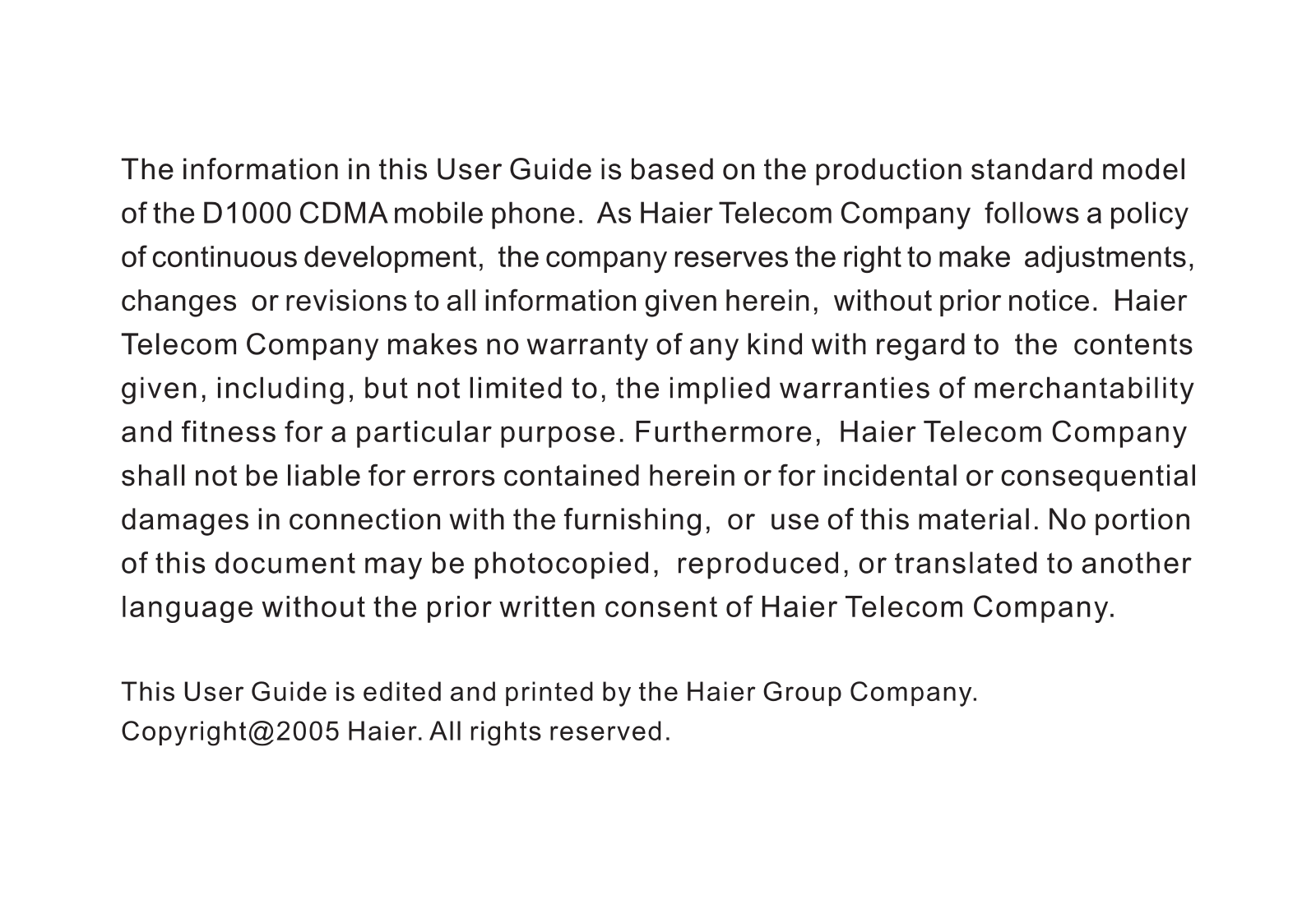 Haier D1000 User guide - ManualMachine.com