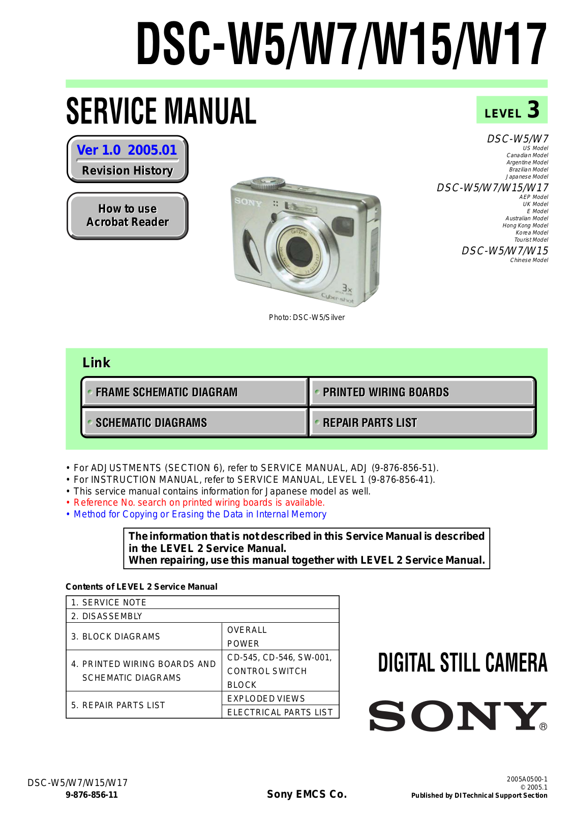 SONY DSC-W5, DSC-W7, DSC-W15, DSC-W17 Service Manual L3 V1.0