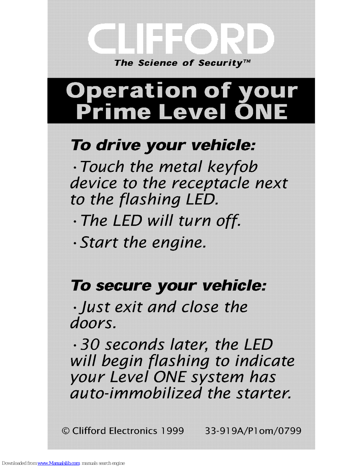 Clifford Prime Level 1, Prime Level ONE Operation Manual