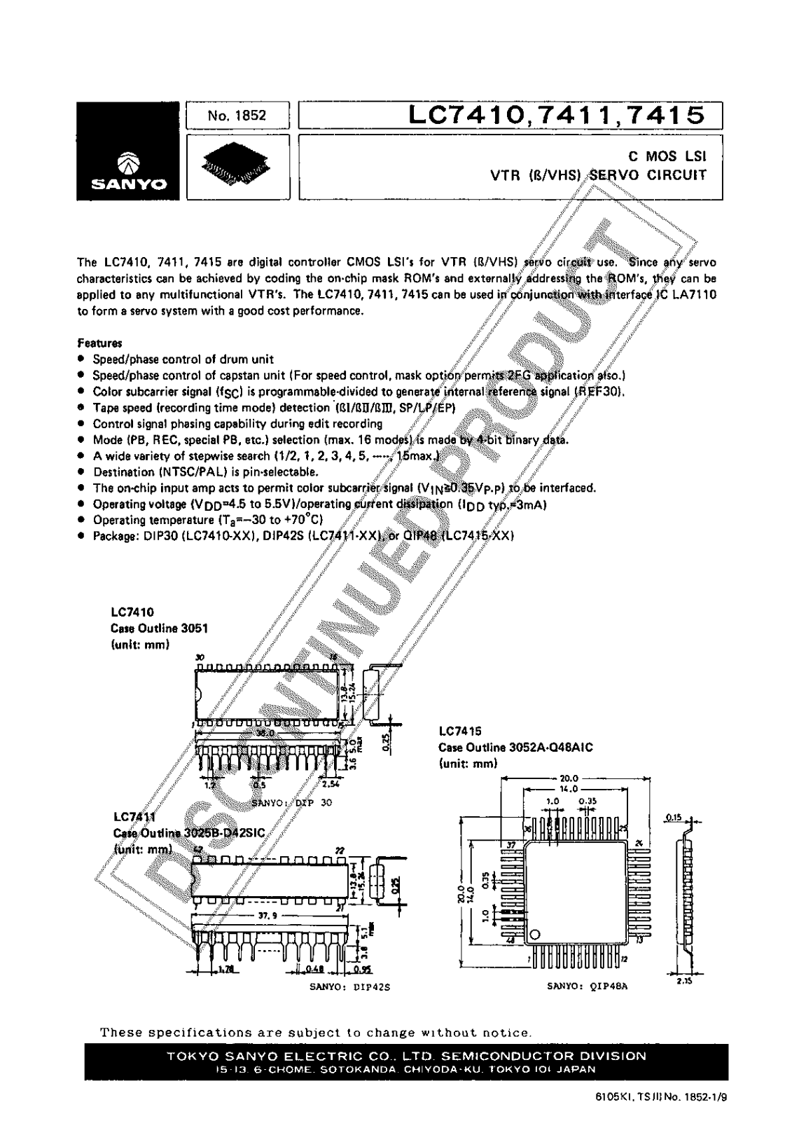 Sanyo LC7415 Specifications