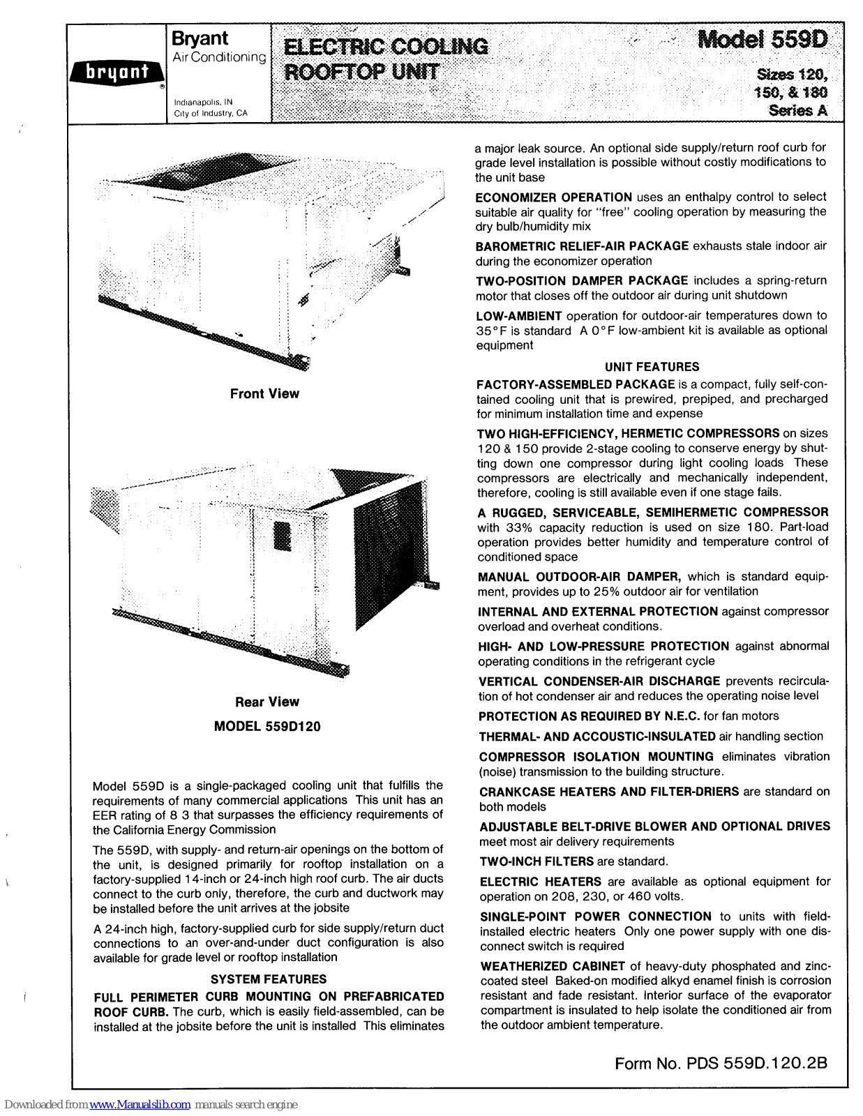 Bryant 559DP120, 559DE120, 559DP150, 559DE150, 559DP180 Specifications