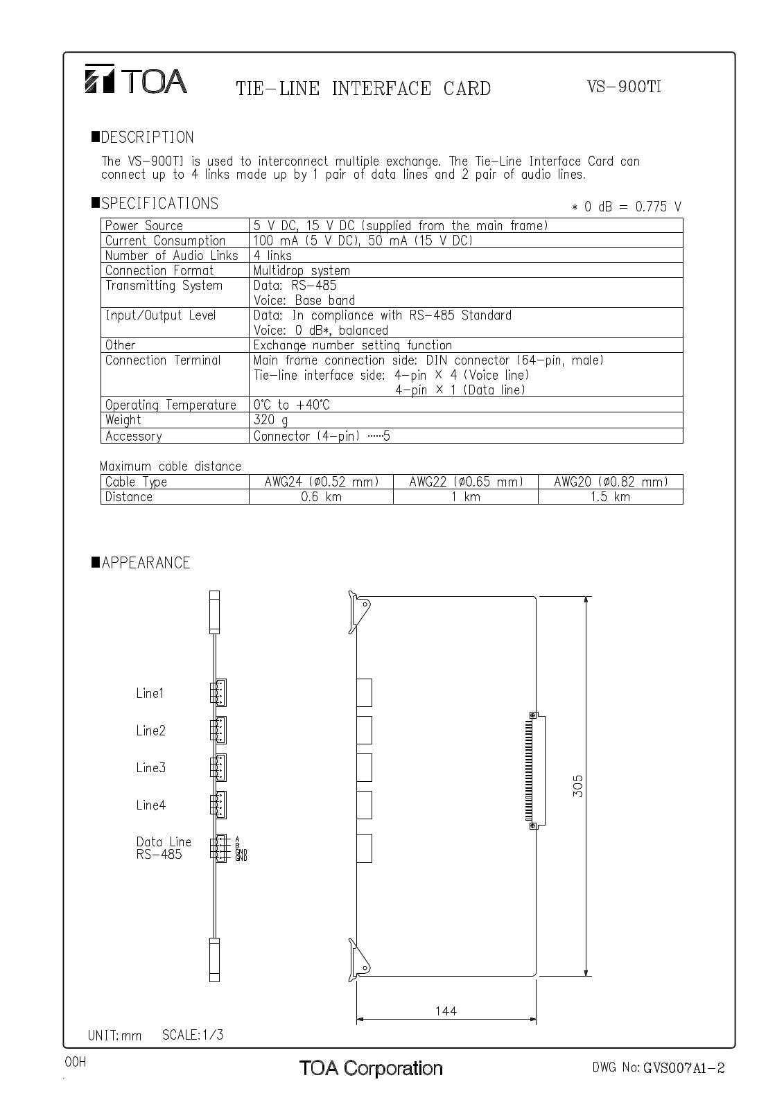 Toa VS-900TI Specifications