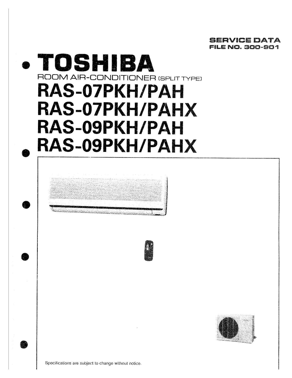 Toshiba RAS-07PAH, RAS-09PAH, RAS-07PKH SERVICE MANUAL
