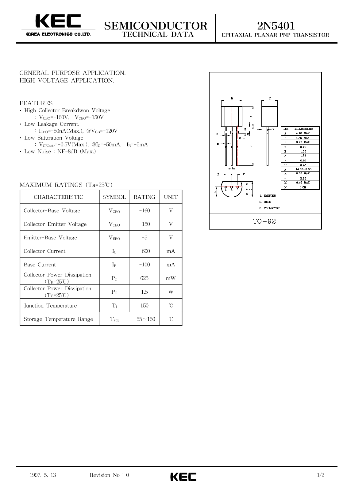 Korea Electronics Co  Ltd 2N5401 Datasheet