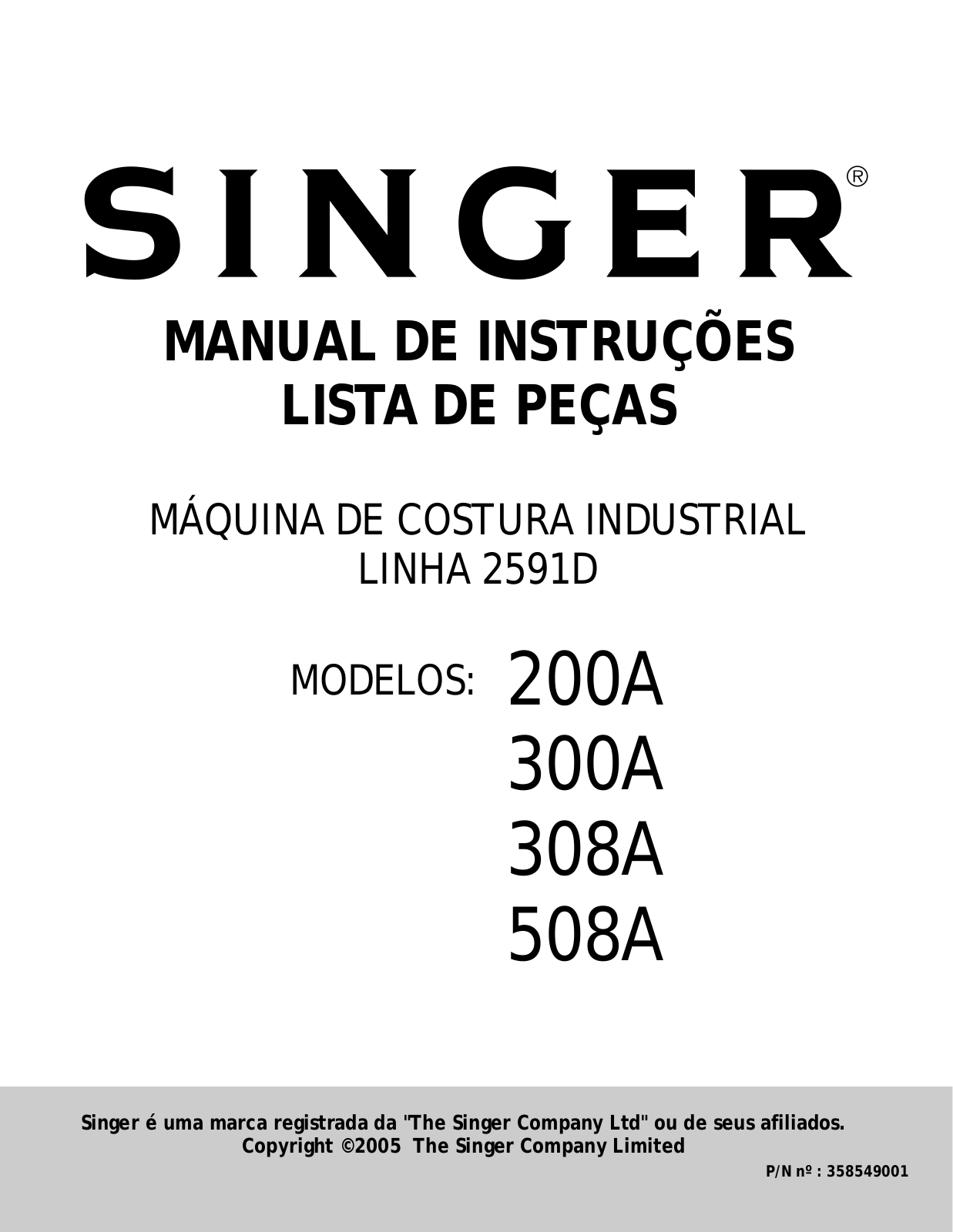 Singer 2591D-200A, 2591D-308A, 2591D-300A, 2591D-508A User Manual