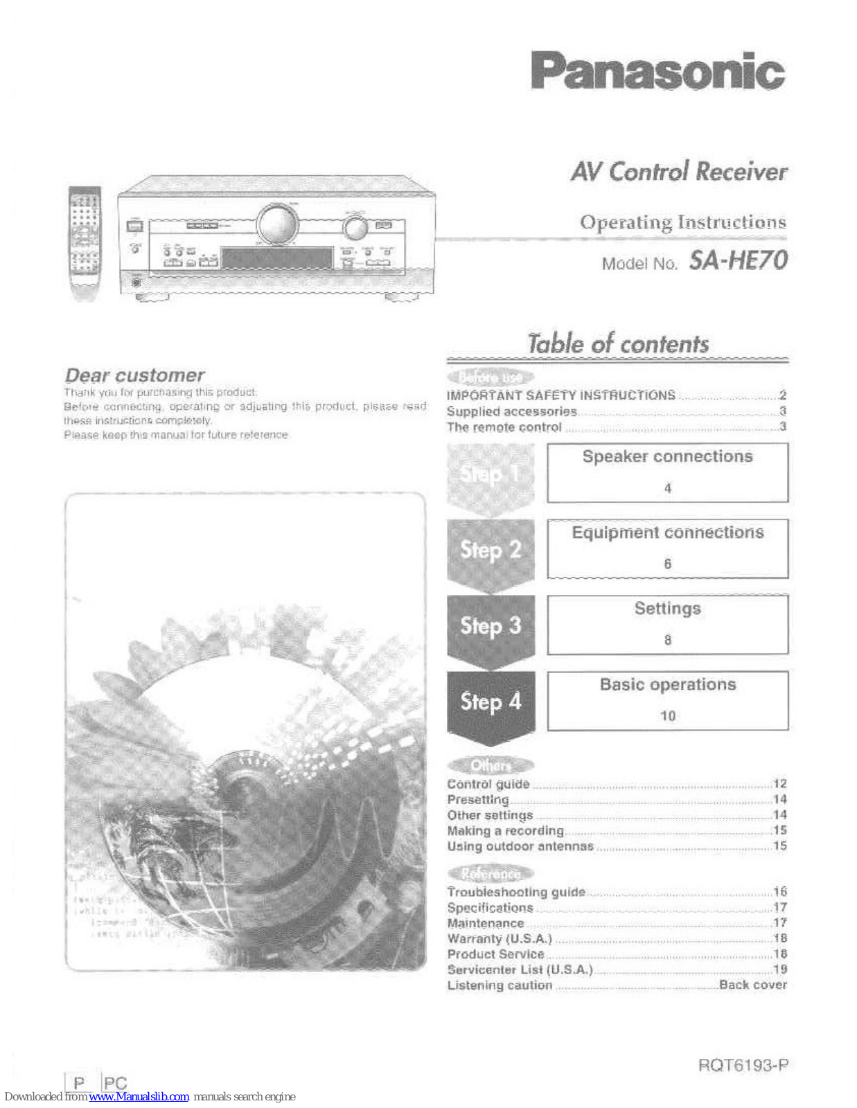 Panasonic SA-HE70S-U, SA-HE70S Operating Instructions Manual - ManualMachine.com