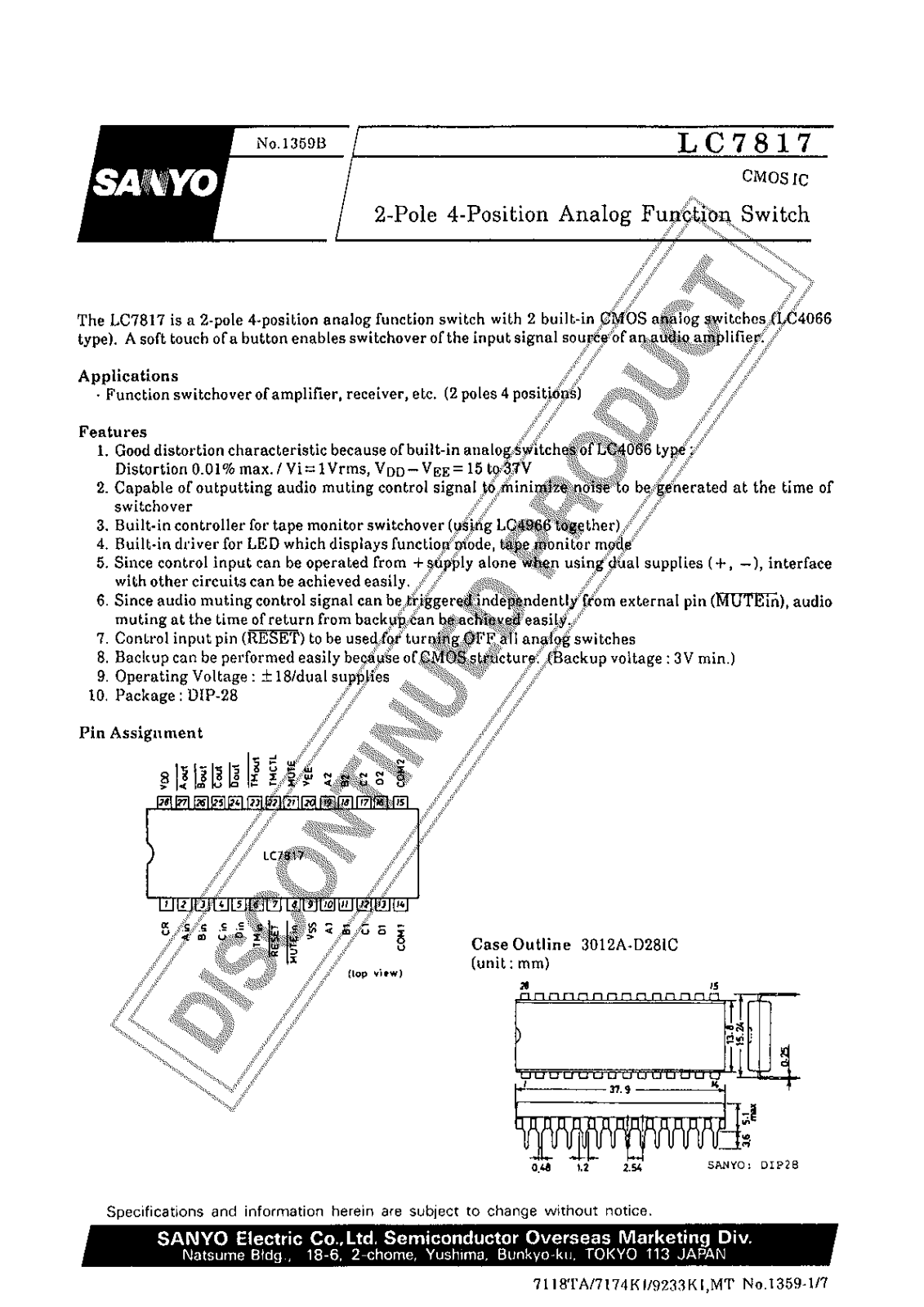 Sanyo LC7817 Specifications