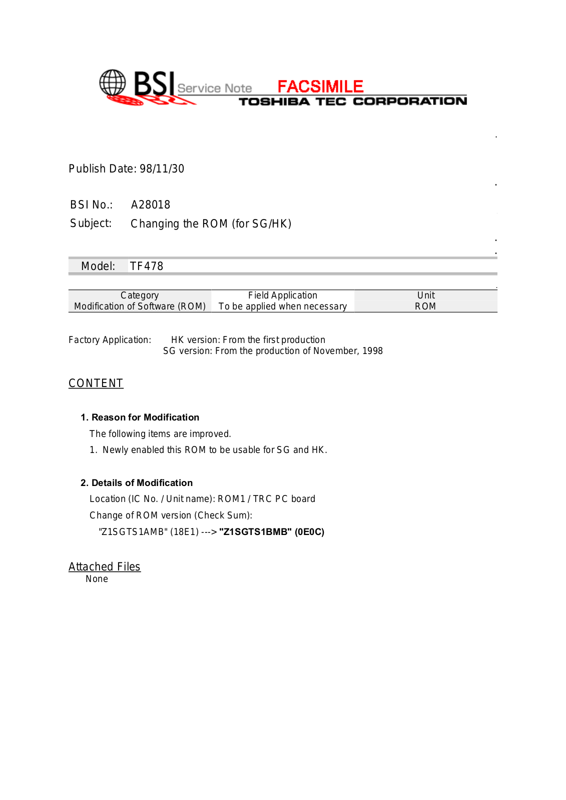 Toshiba A28018 Service Note