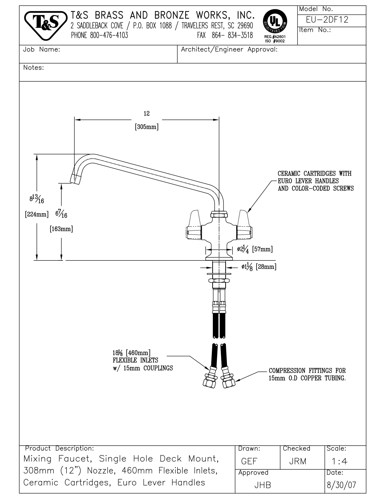 T&S Brass EU-2DF12 User Manual