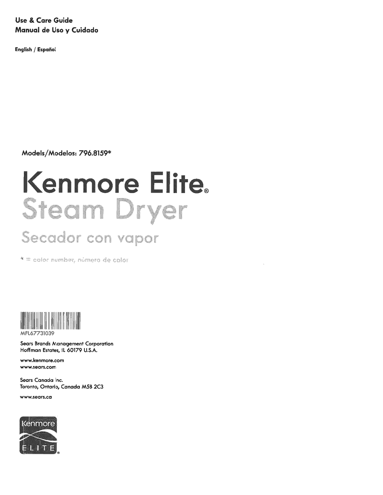 Kenmore Elite 79681593410, 79681592410 Owner’s Manual