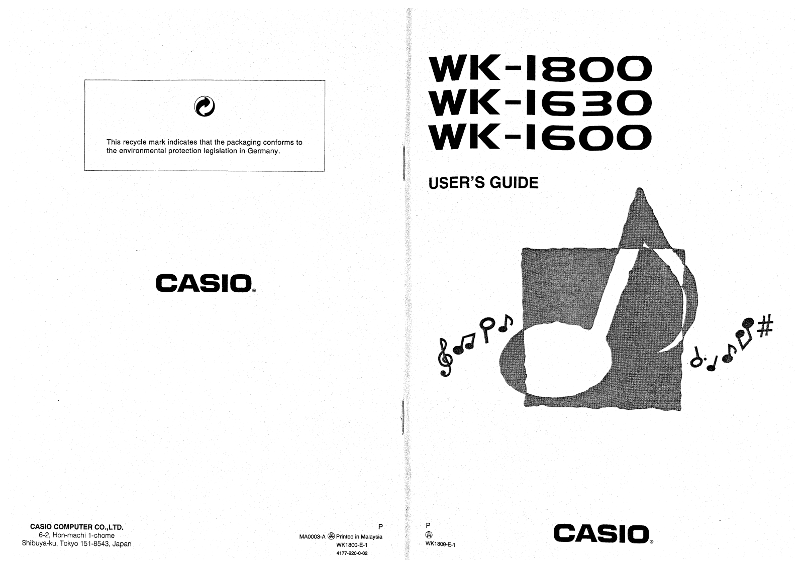 Casio WK-1600, WK-1630, WK-1800 User Manual