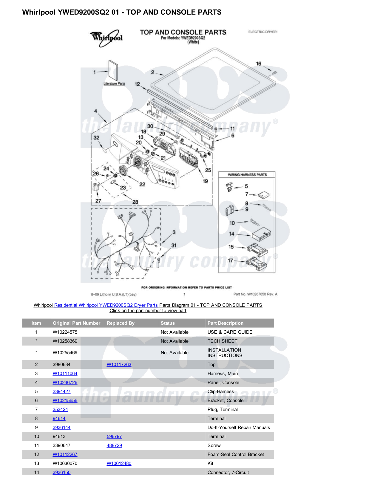 Whirlpool YWED9200SQ2 Parts Diagram