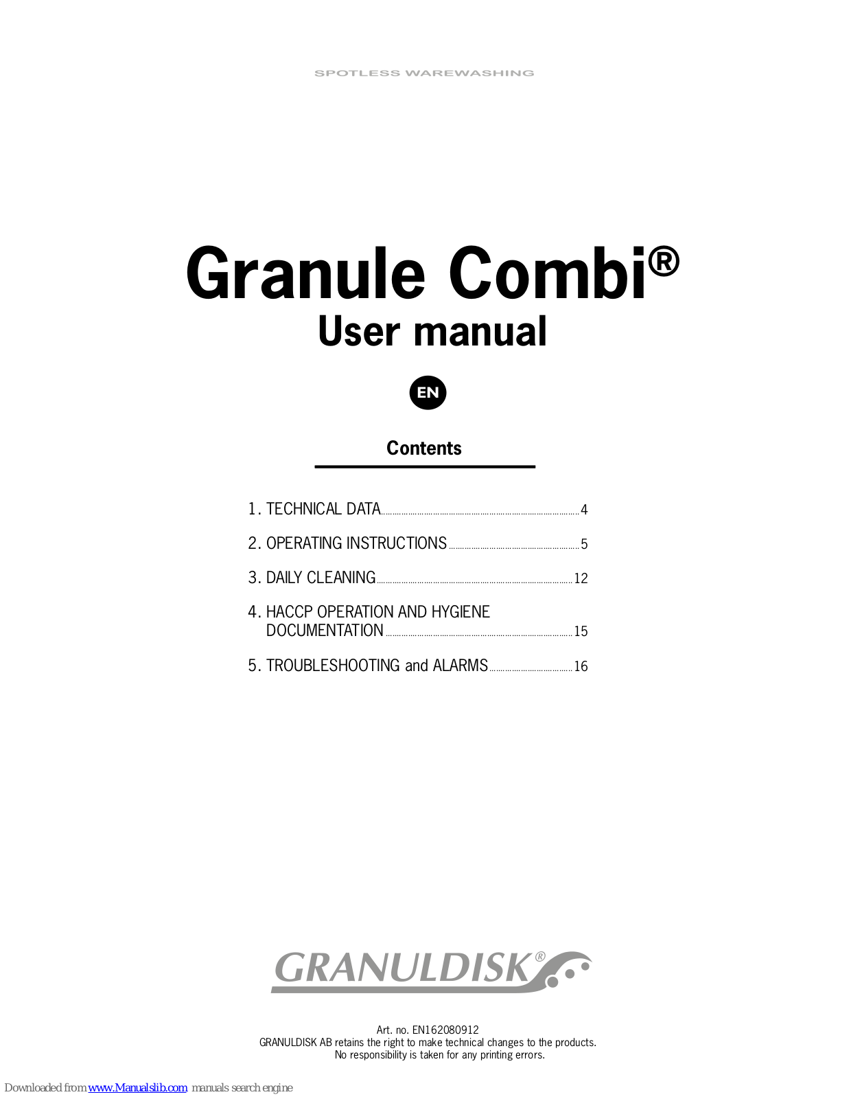 GRANULDISK Granule Combi, Granule Gastro User Manual - ManualMachine.com