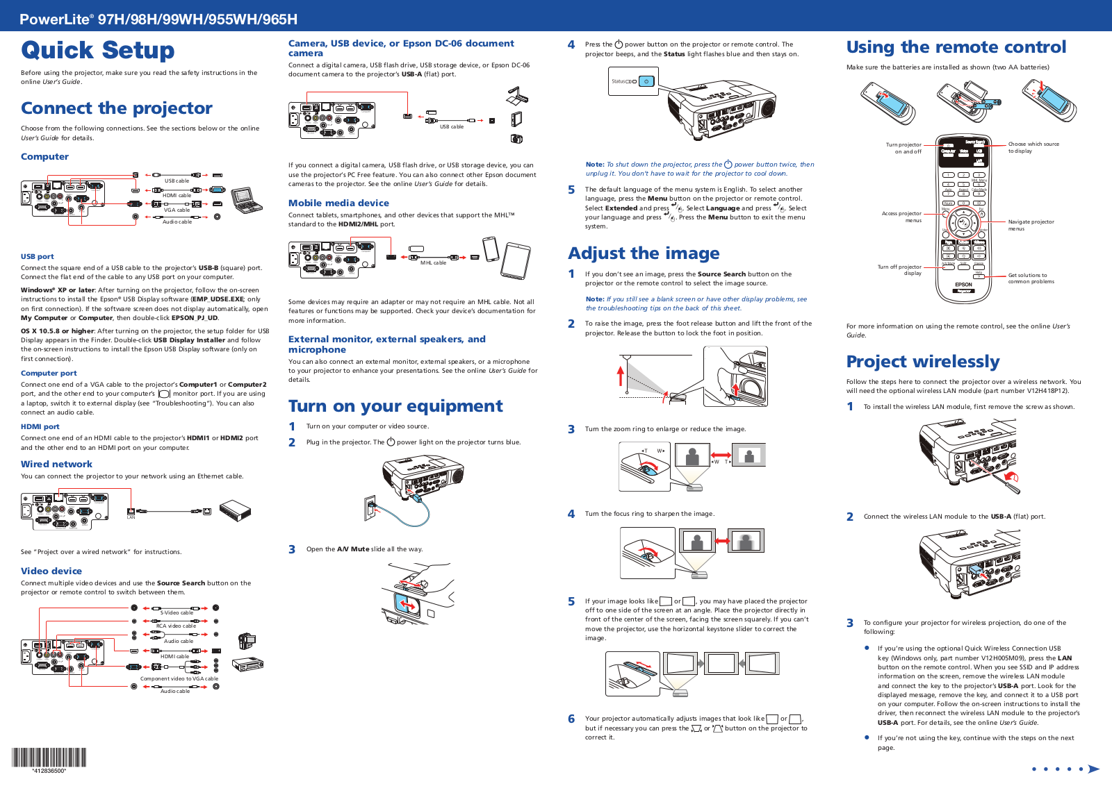 Epson 99WH, 97H, 98H, 965H, 955WH User Manual