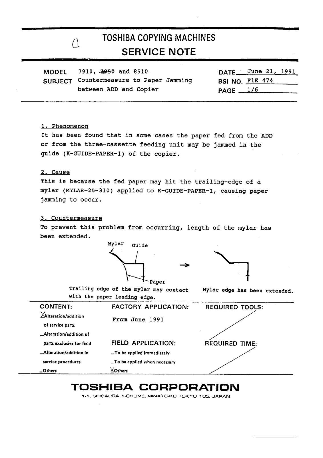 Toshiba f1e474 Service Note