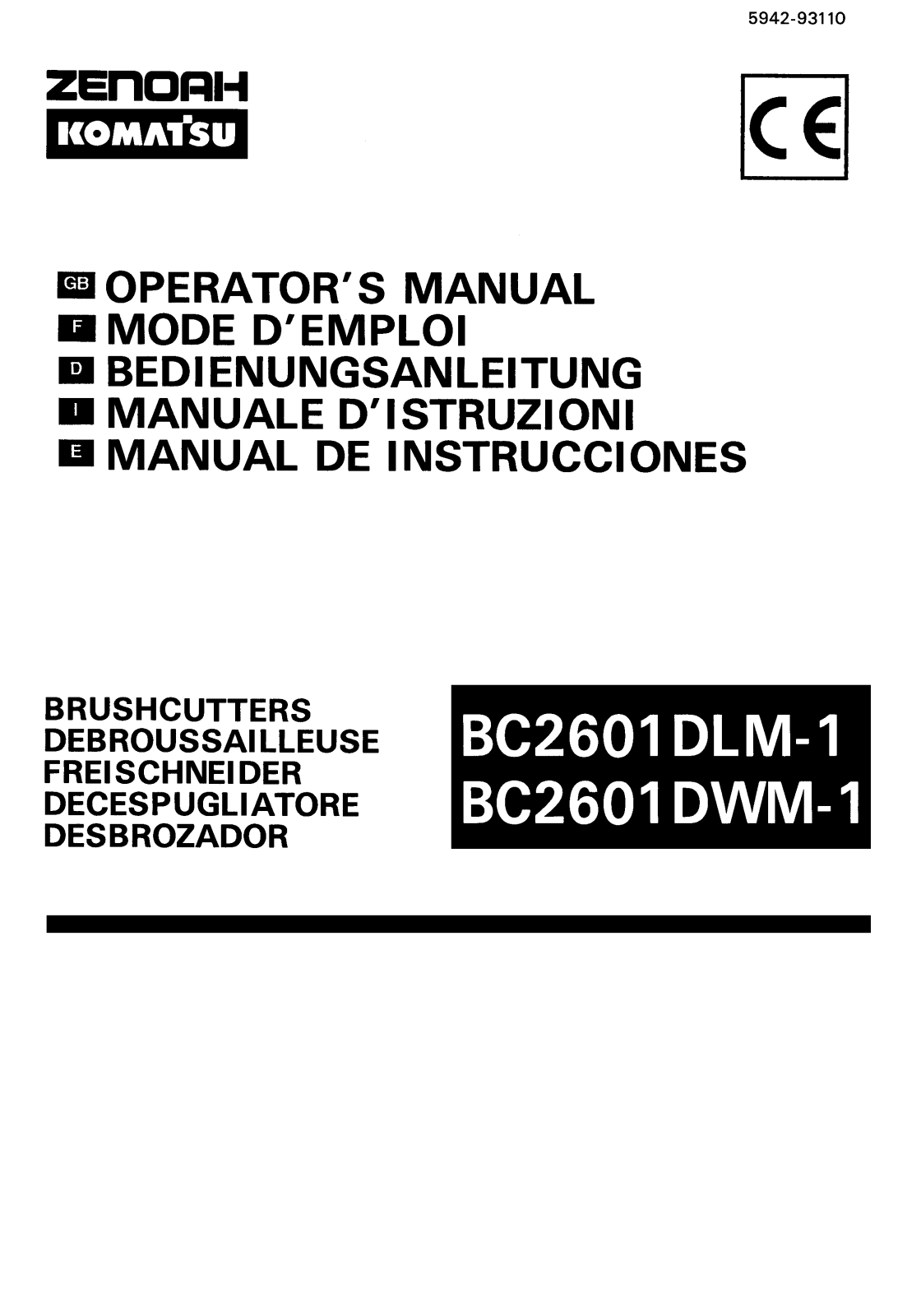 Zenoah BC2601DLM-1, BC2601DWM-1 User Manual