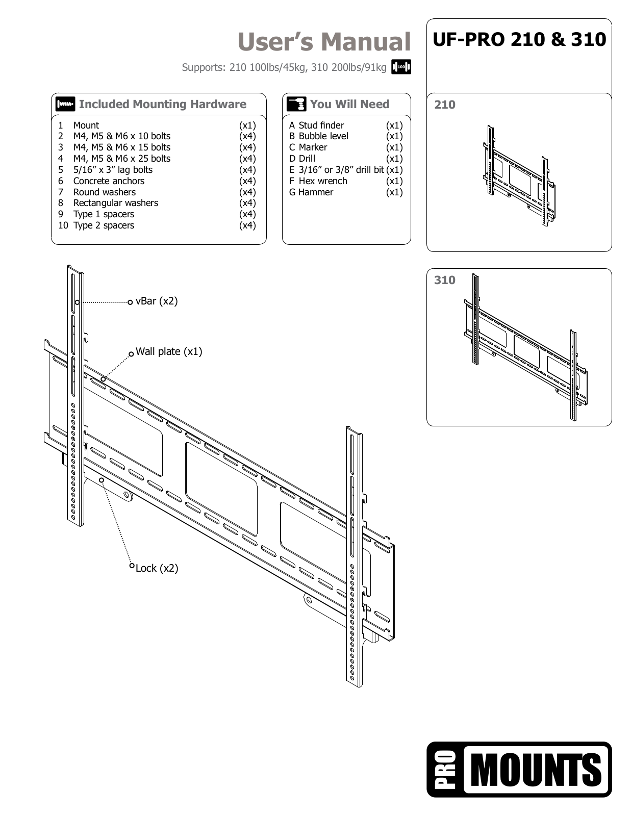 ProMounts UFPRO210 User Manual