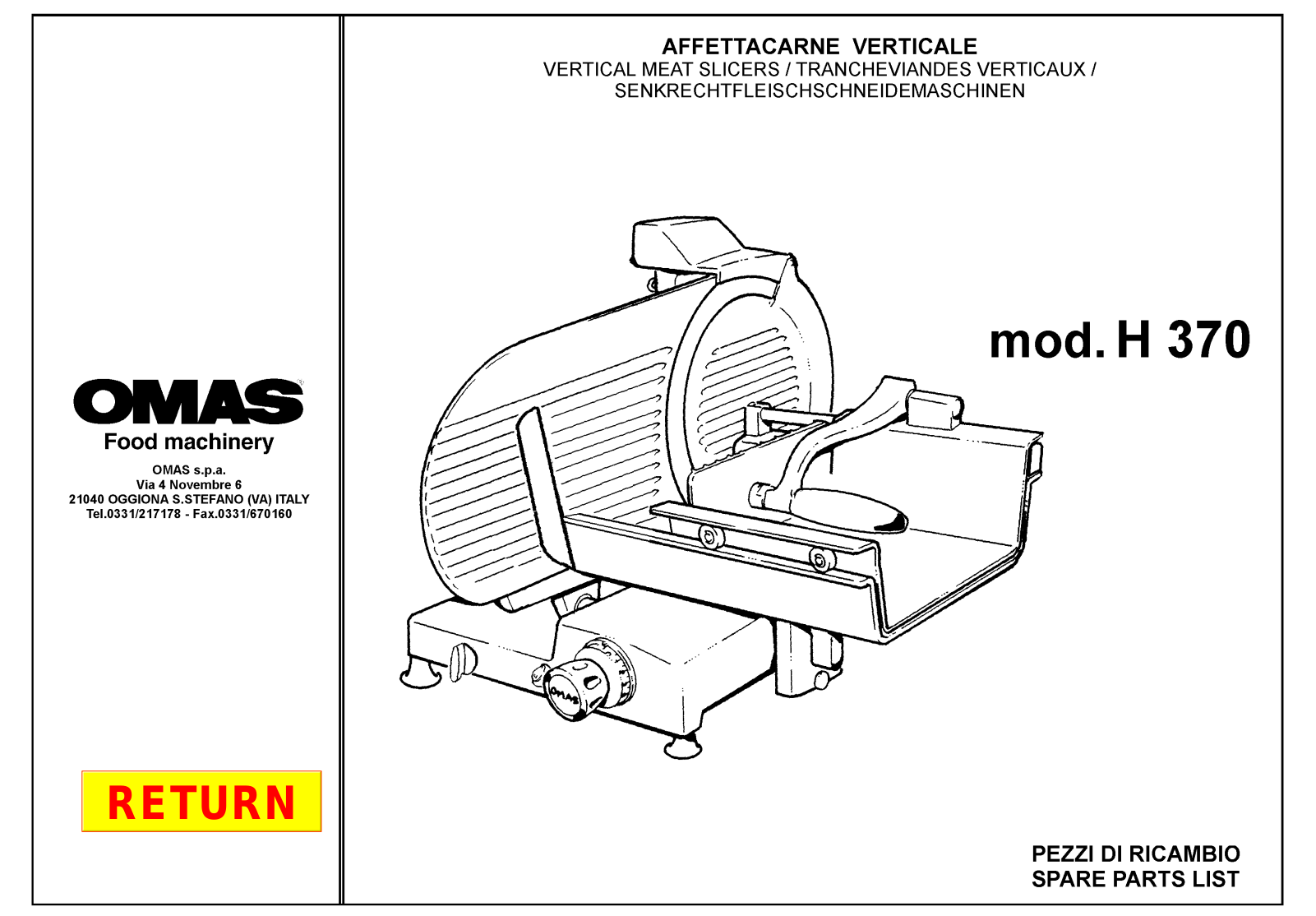 Omas H370 Parts List