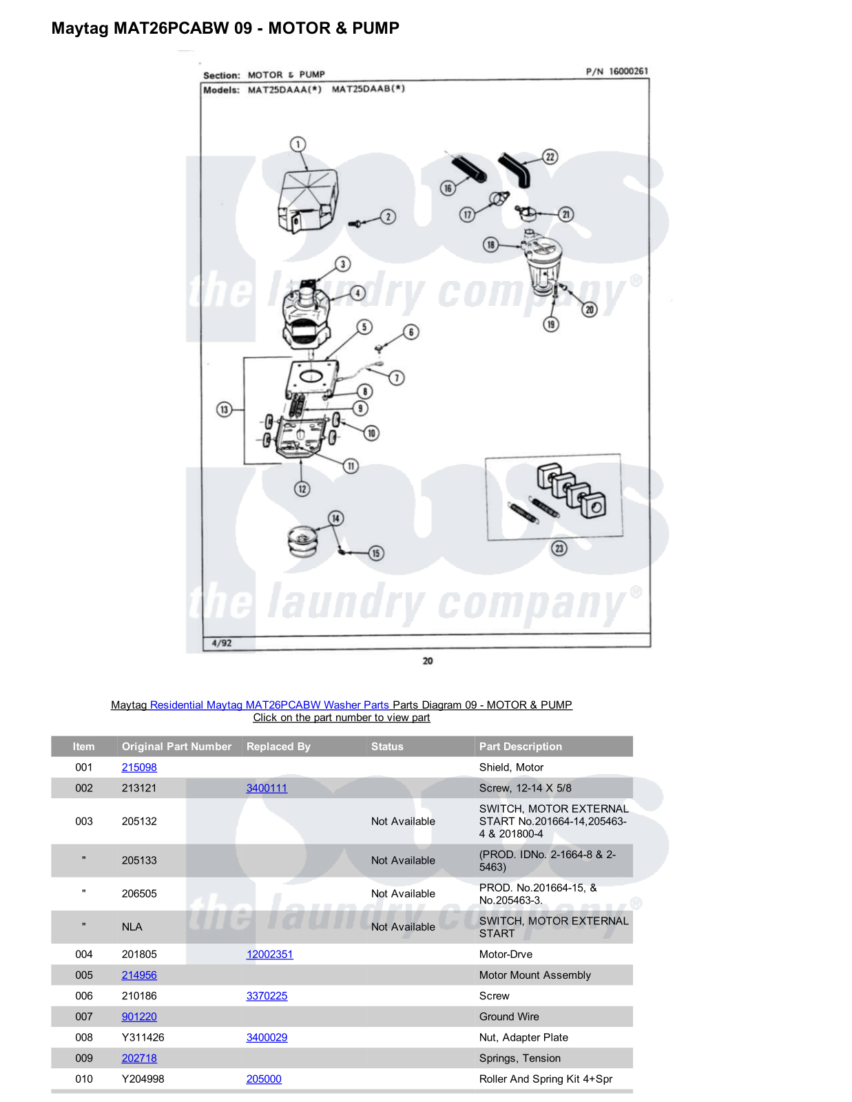 Maytag MAT26PCABW Parts Diagram