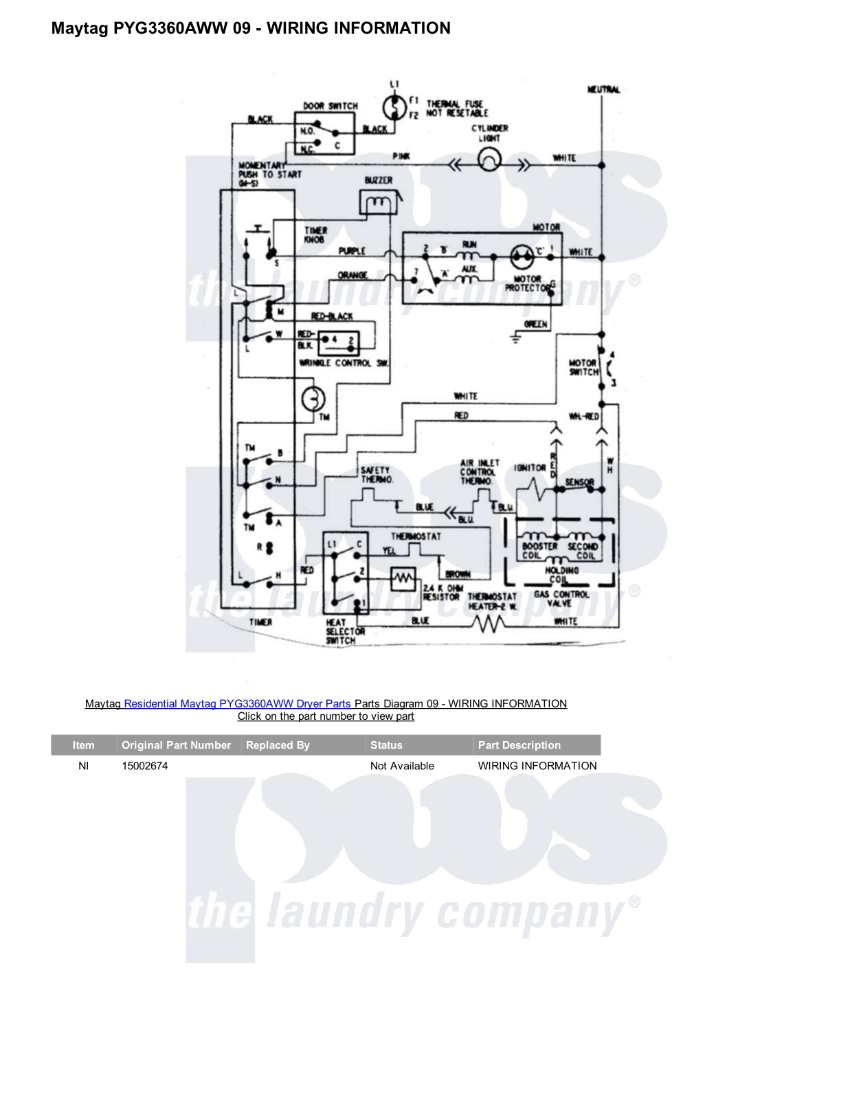 Maytag PYG3360AWW Parts Diagram