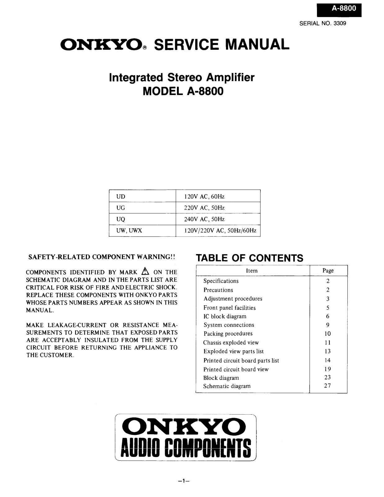 Onkyo A-8800 Service manual