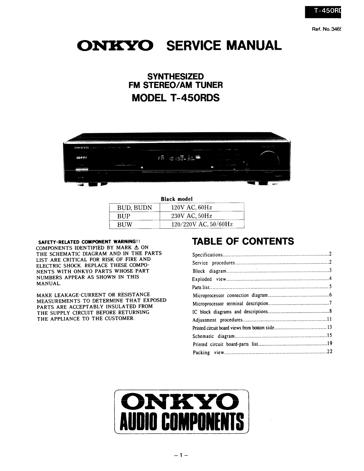 Onkyo T-450-RDS Service manual