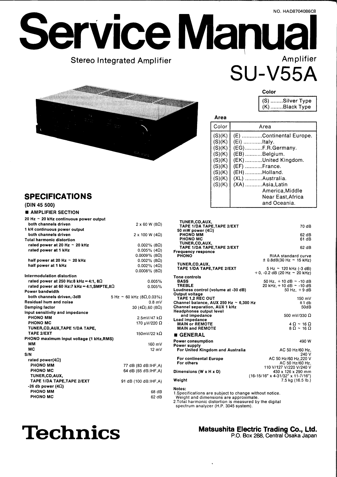 Technics SUV-55-A Service manual