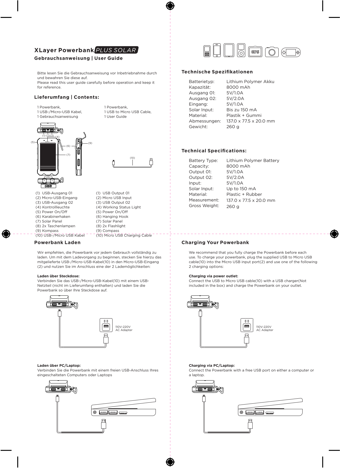 XLayer Powerbank Plus solar 8000 User Manual