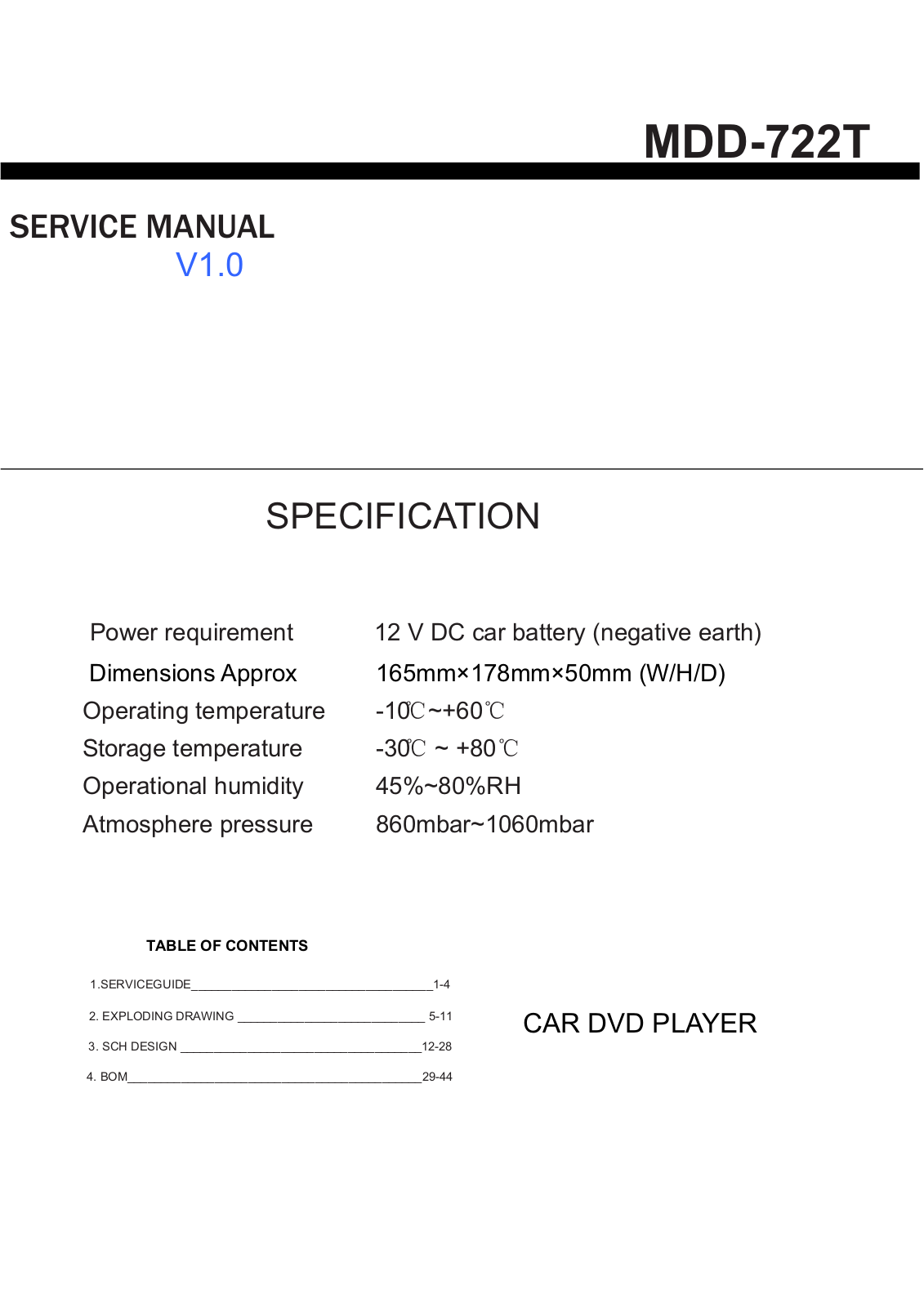 Prology MDD-722T Service manual