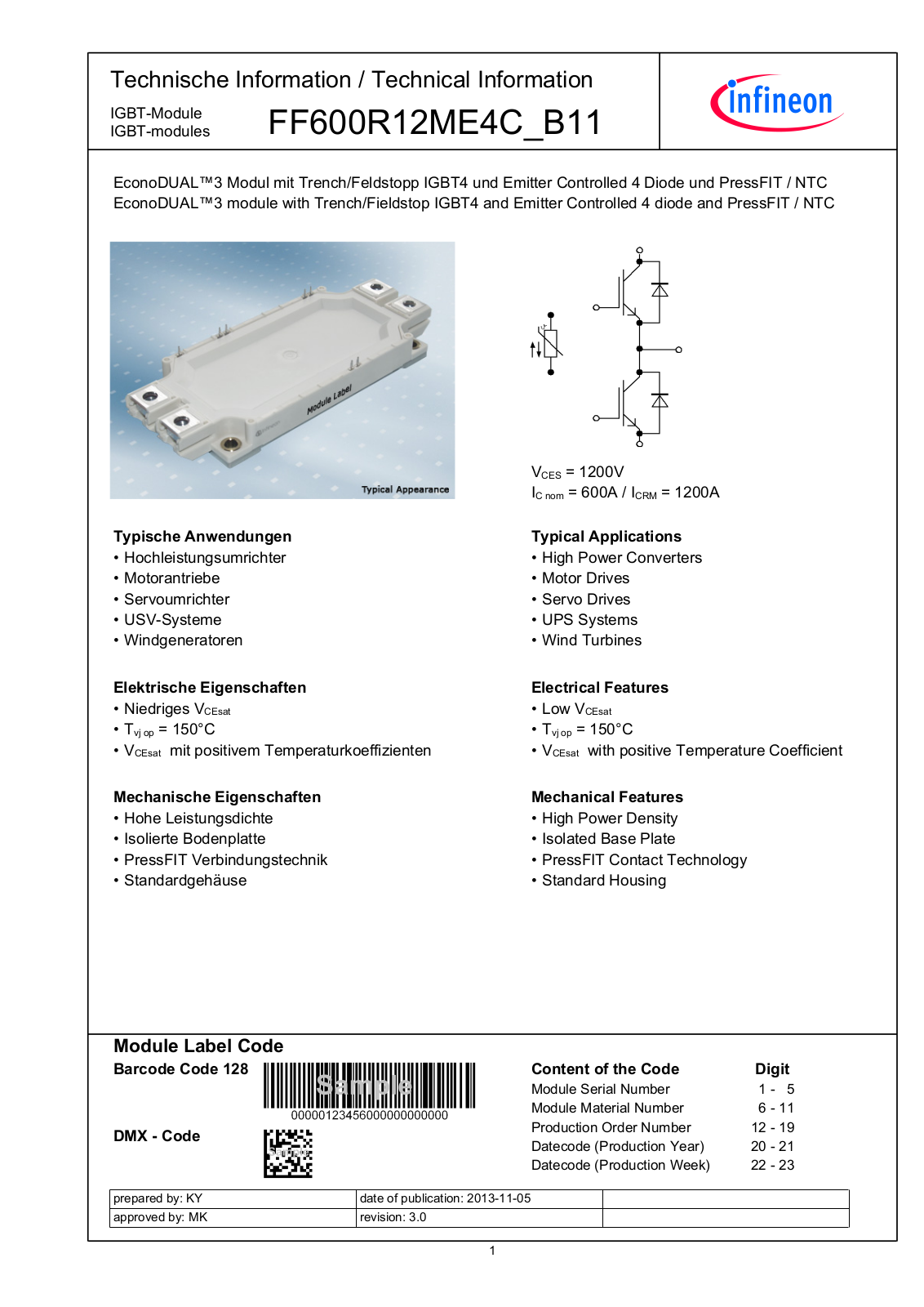 Infineon FF600R12ME4C_B11 Data Sheet