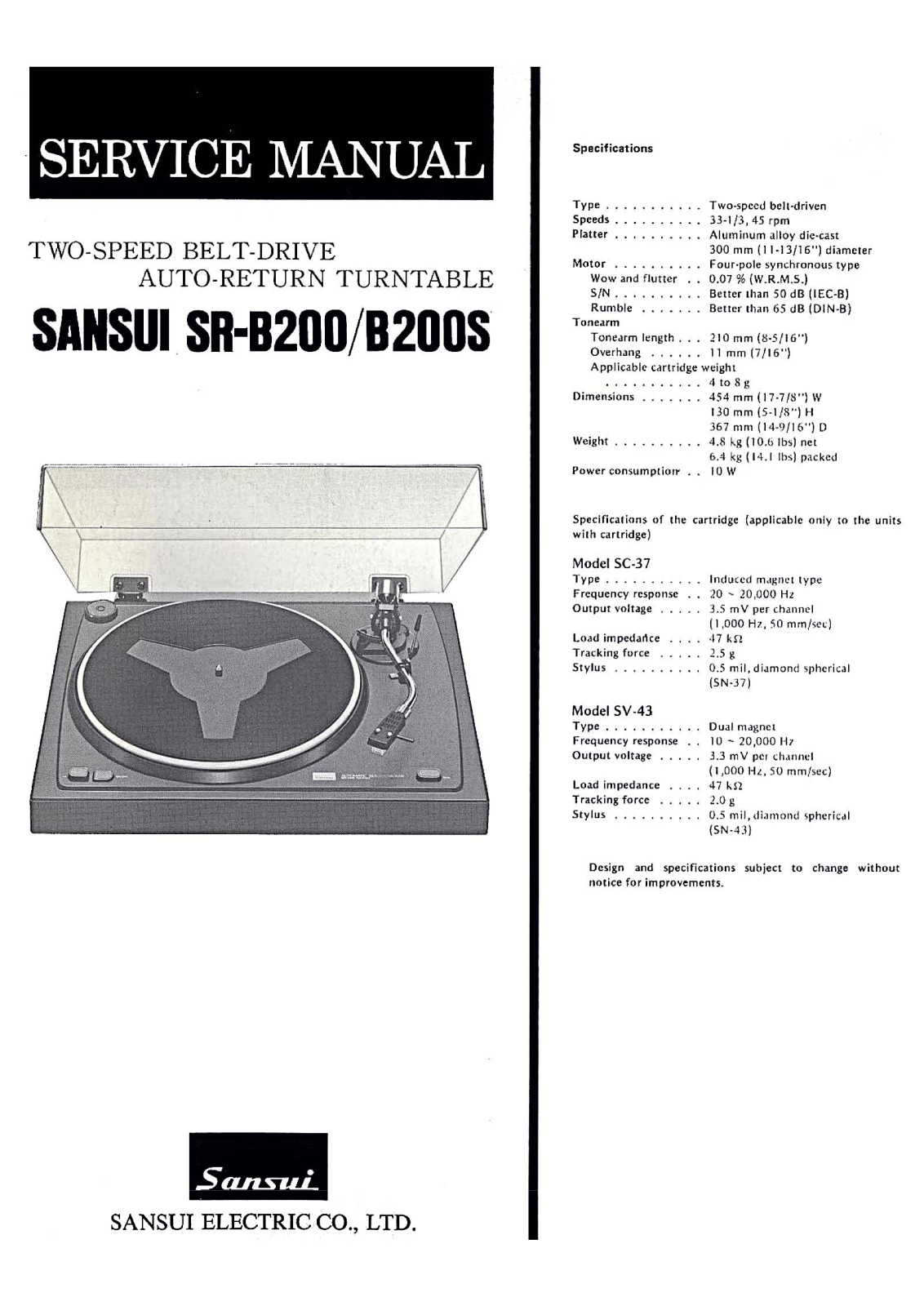 Sansui SR-B200-S, SR-B200 Service Manual