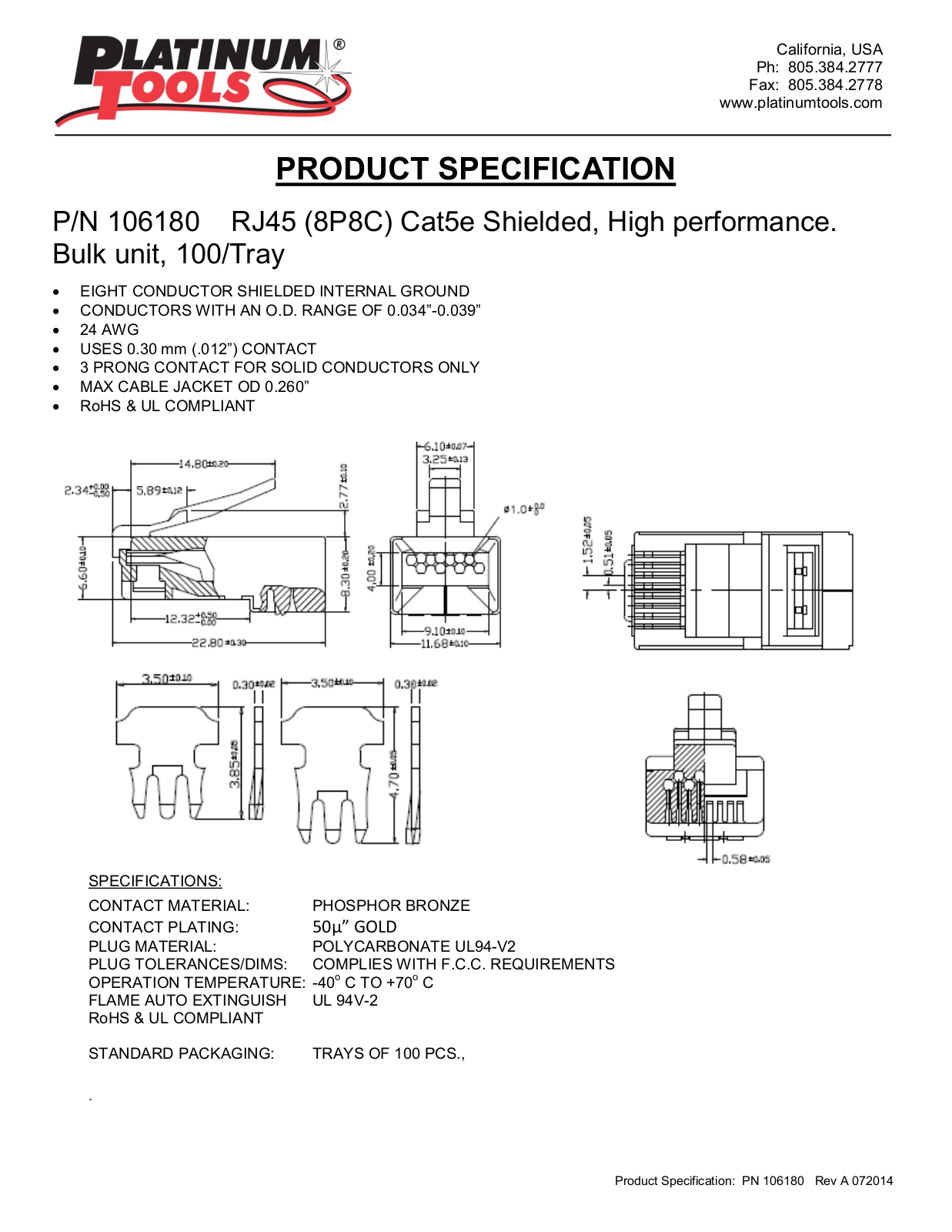 Platinum Tools 106180 Specsheet