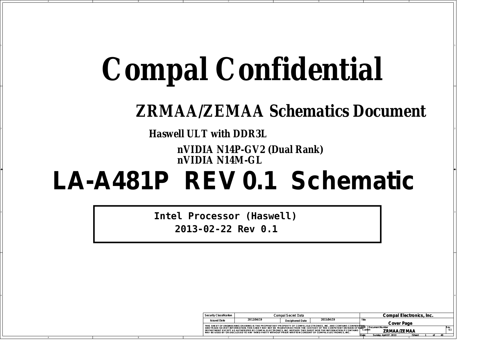 Compal LA-A481P ZRMAA, Satellite E55, LA-A481P ZEMAA Schematic