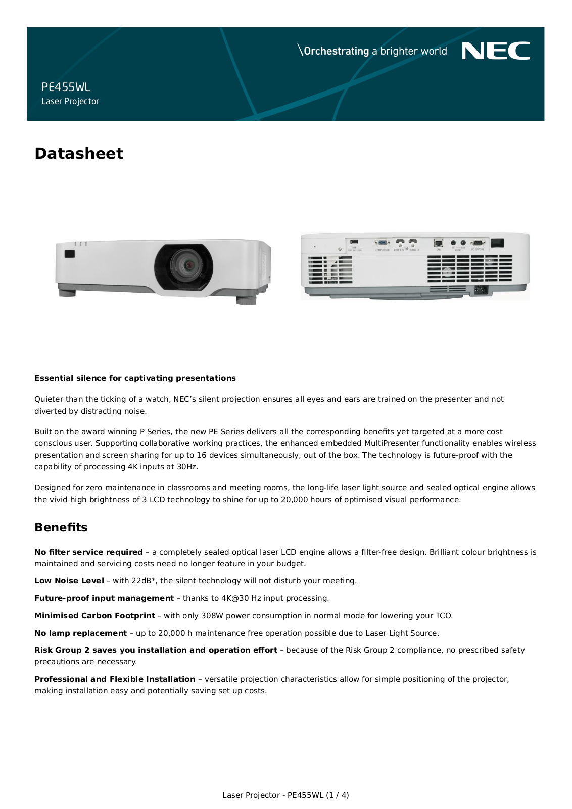 NEC PE455WL Data sheet