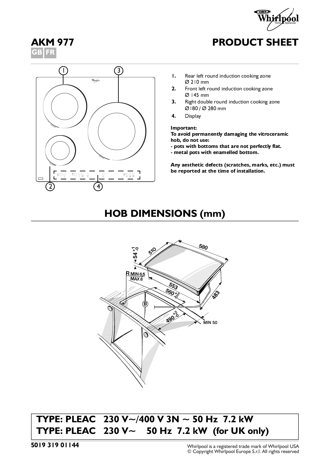 Whirlpool AKM 977/NE INSTRUCTION FOR USE