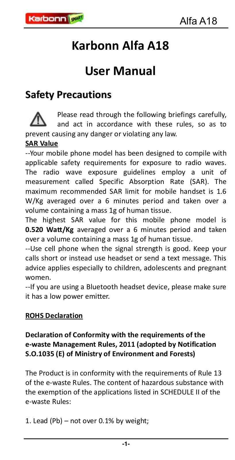 Karbonn A18 Instruction Manual