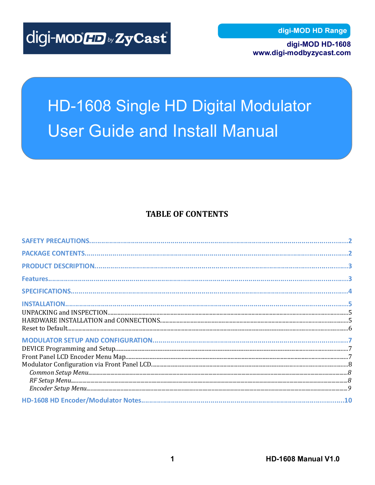 Zycast HD-1608 Installation guide - ManualMachine.com