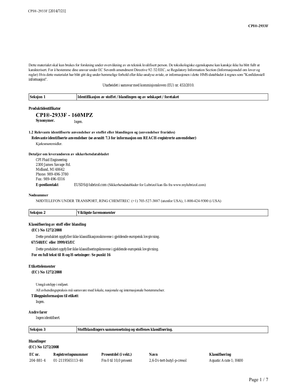 Danfoss CPI-2933F Safety guide