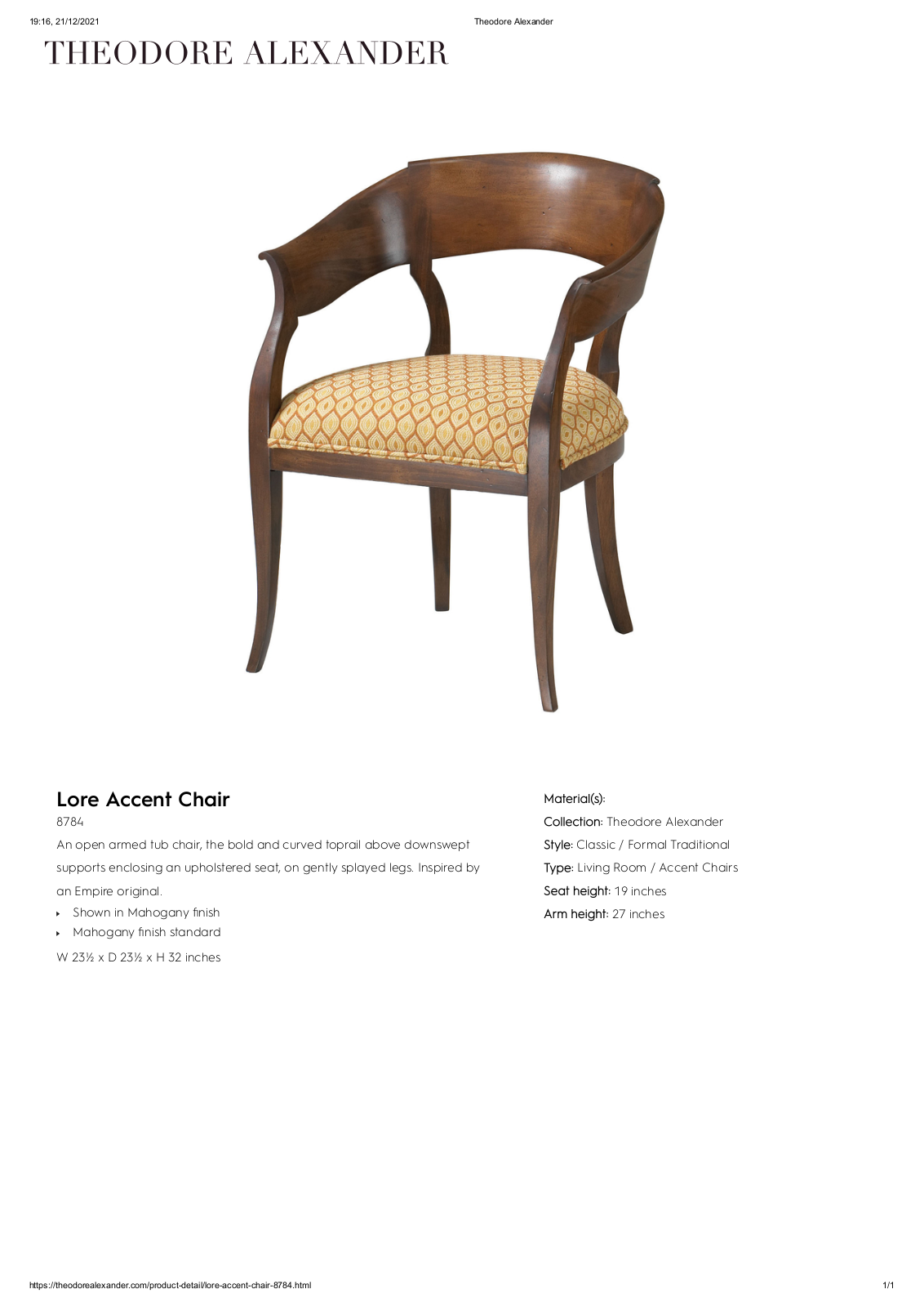 Theodore Alexander W004147459 Specifications - ManualMachine.com