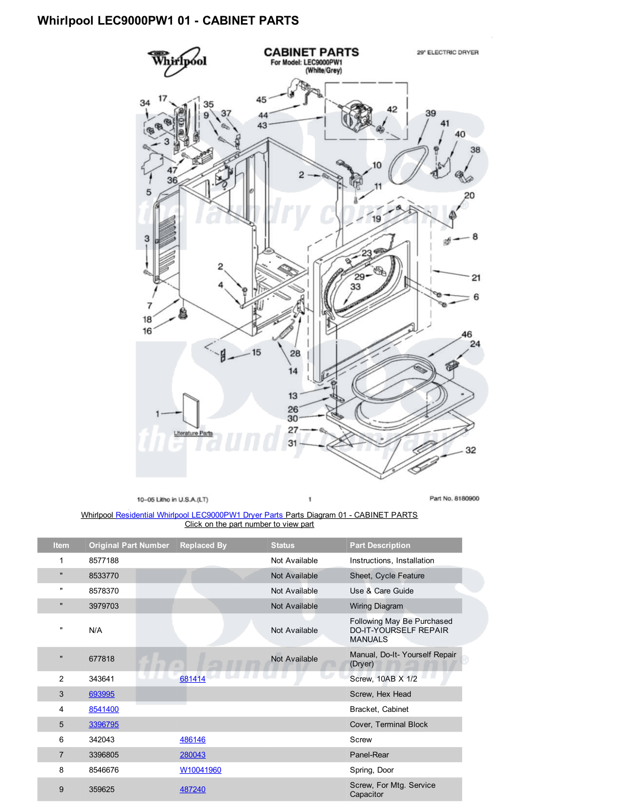 Whirlpool LEC9000PW1 Parts Diagram