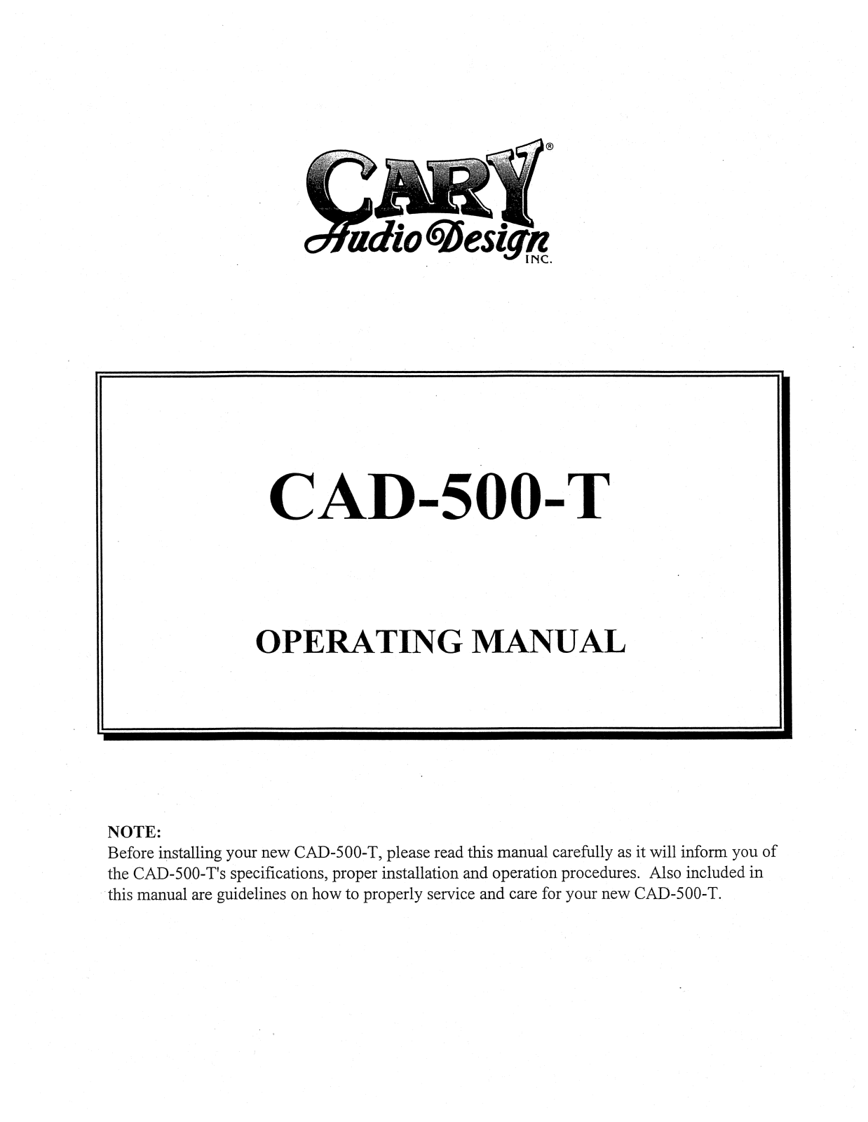 Cary Audio CAD 500T Owner's Manual