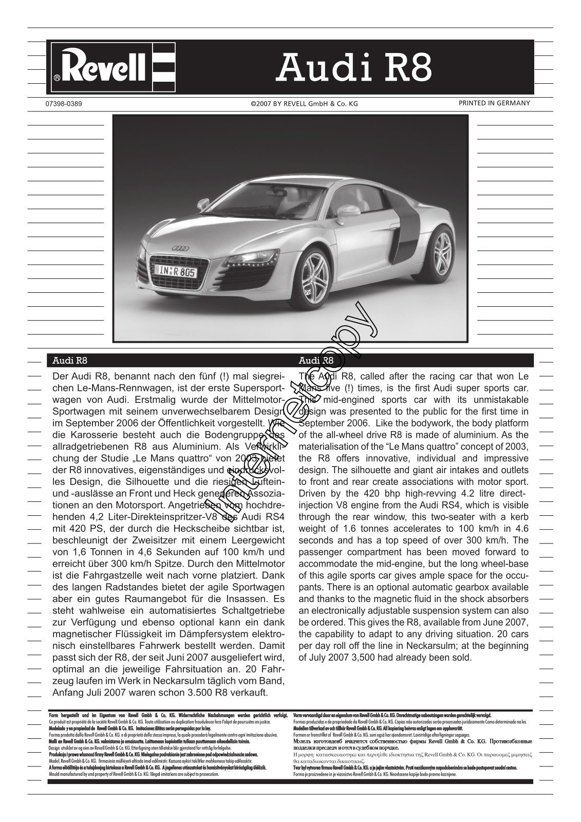 REVELL Audi R8 User Manual