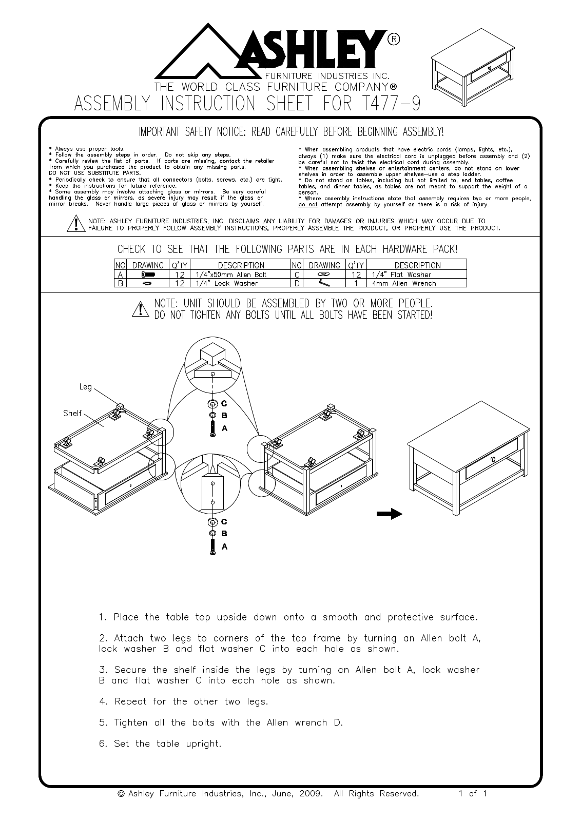 Ashley T4779 Assembly Guide