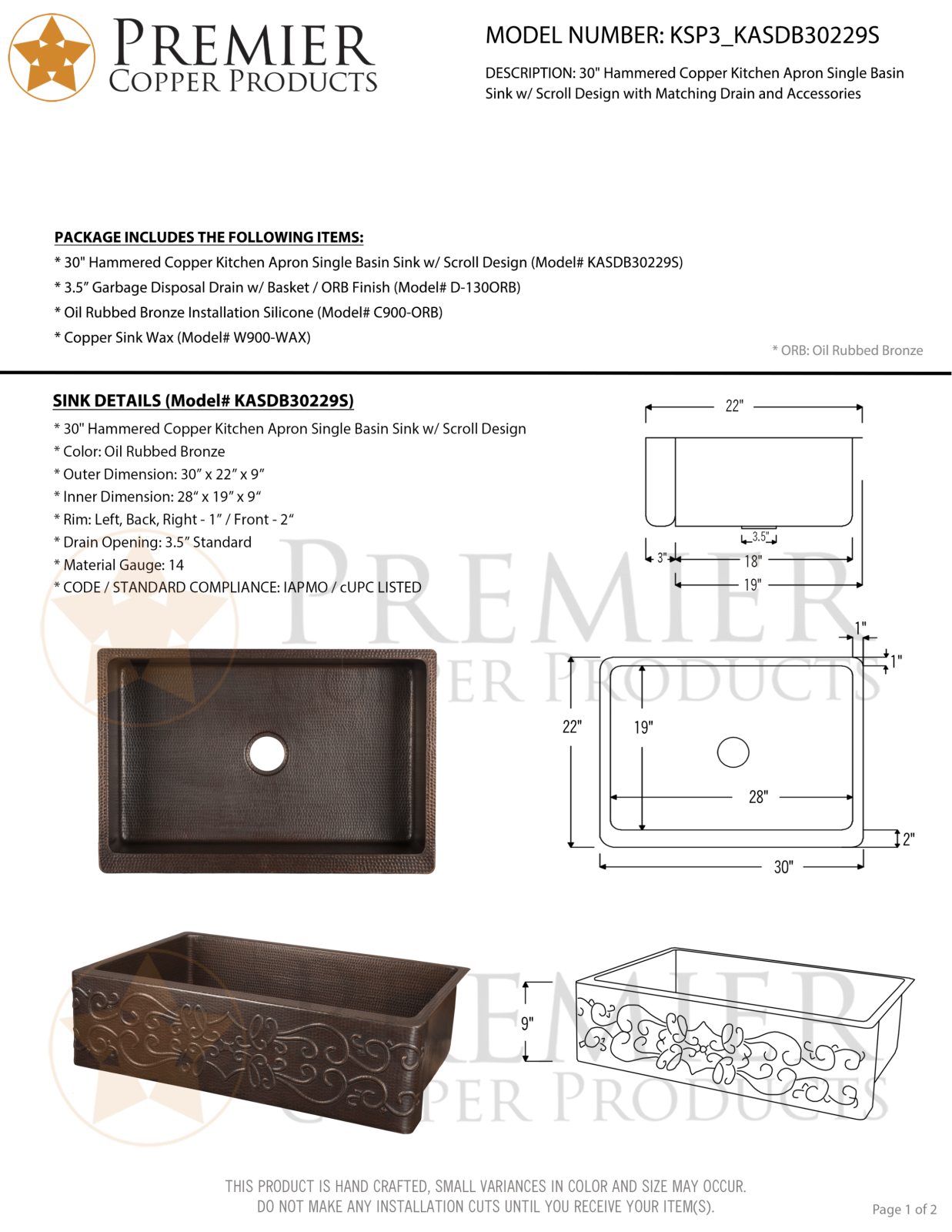 Premier Copper Products IER1651 Specifications - ManualMachine.com