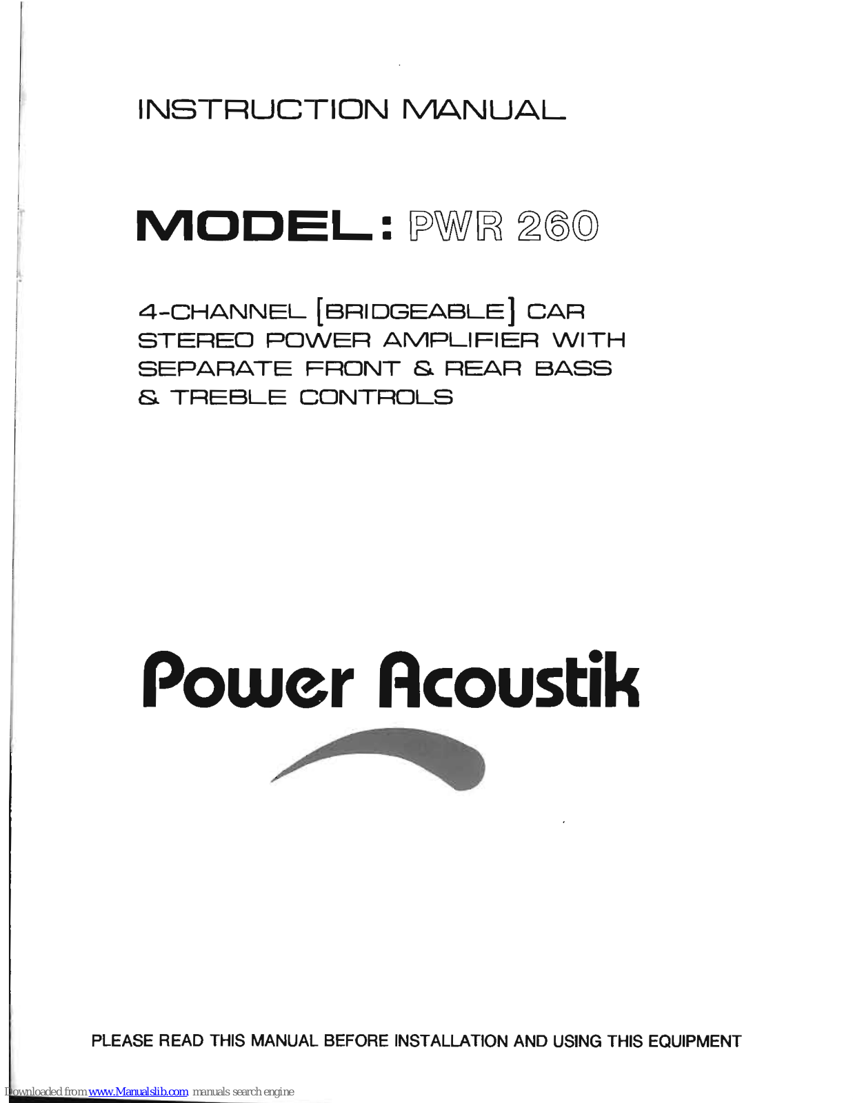 Power Acoustik PWR 260 Instruction Manual