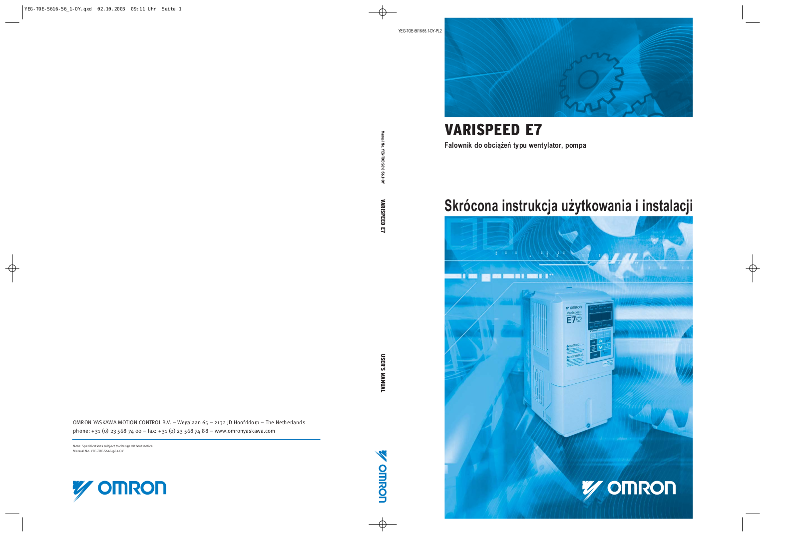 Omron VARISPEED F7 Installation Manual